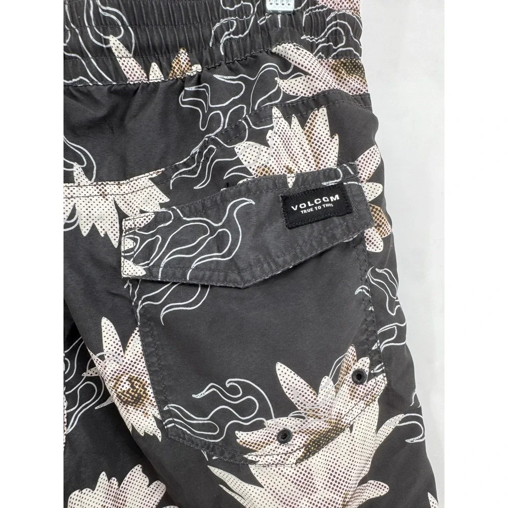 Volcom Mens Floral Flame Board Shorts Black White Swim Trunks Size S